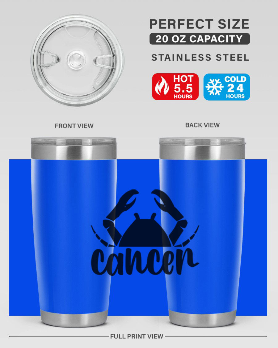 Cancer 156# Zodiac Tumbler in stainless steel with a stylish design, perfect for hot and cold beverages.