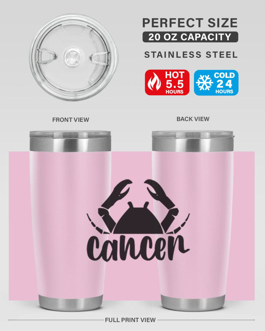 Cancer 156# Zodiac Tumbler in stainless steel with a stylish design, perfect for hot and cold beverages.