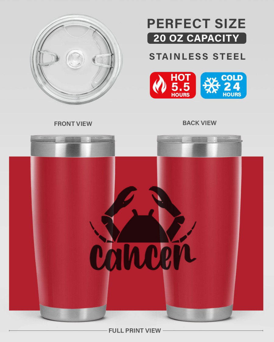 Cancer 156# Zodiac Tumbler in stainless steel with a stylish design, perfect for hot and cold beverages.