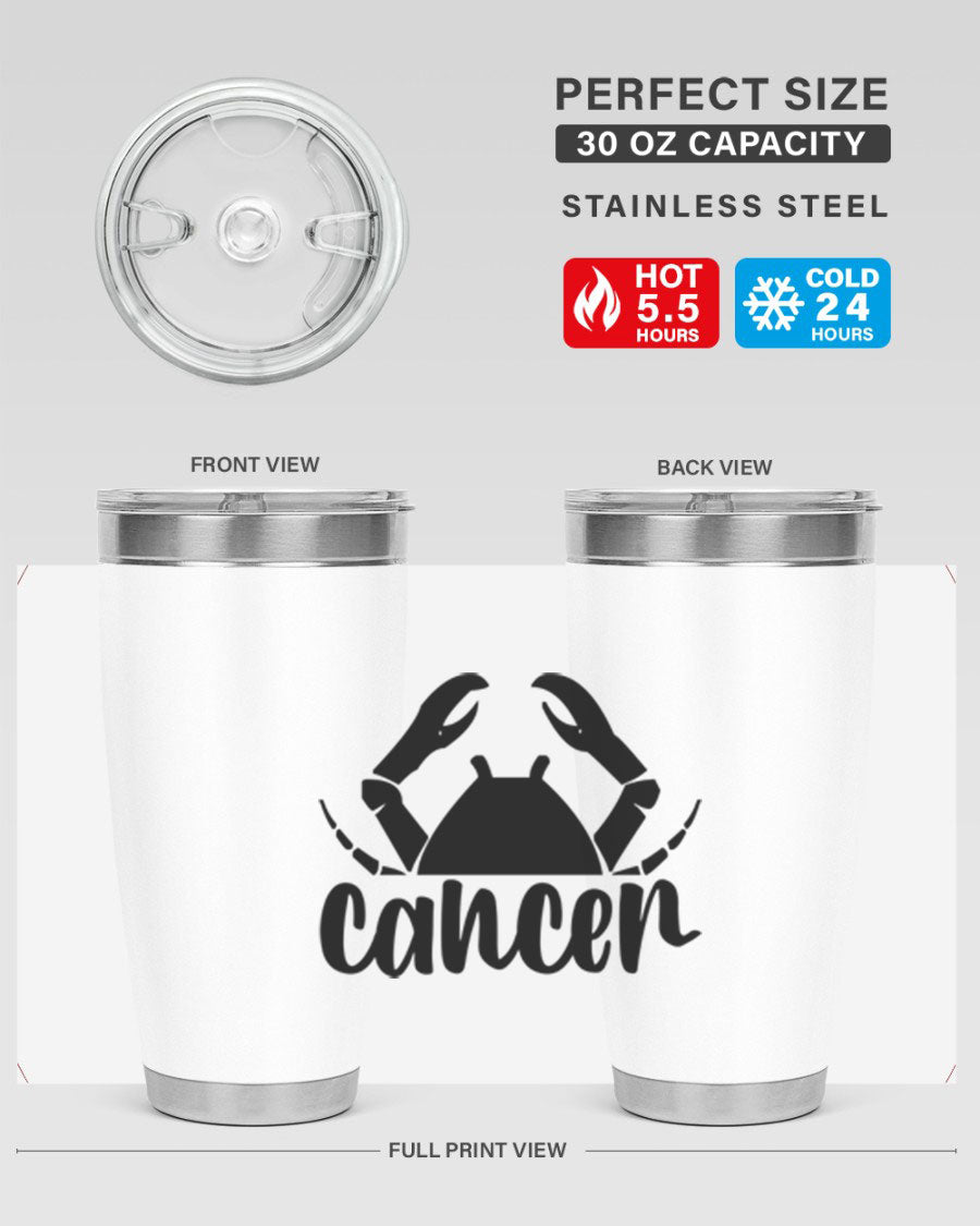 Cancer 156# Zodiac Tumbler in stainless steel with a stylish design, perfect for hot and cold beverages.