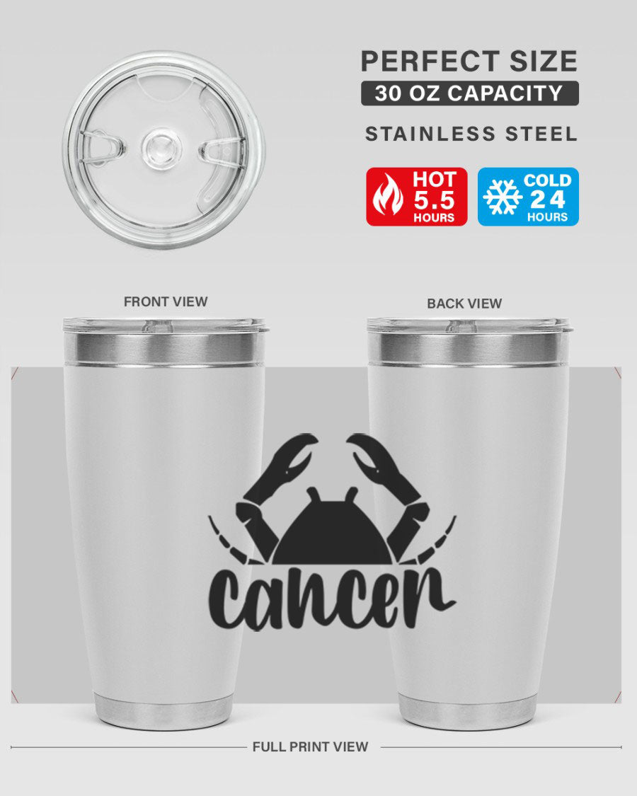 Cancer 156# Zodiac Tumbler in stainless steel with a stylish design, perfect for hot and cold beverages.