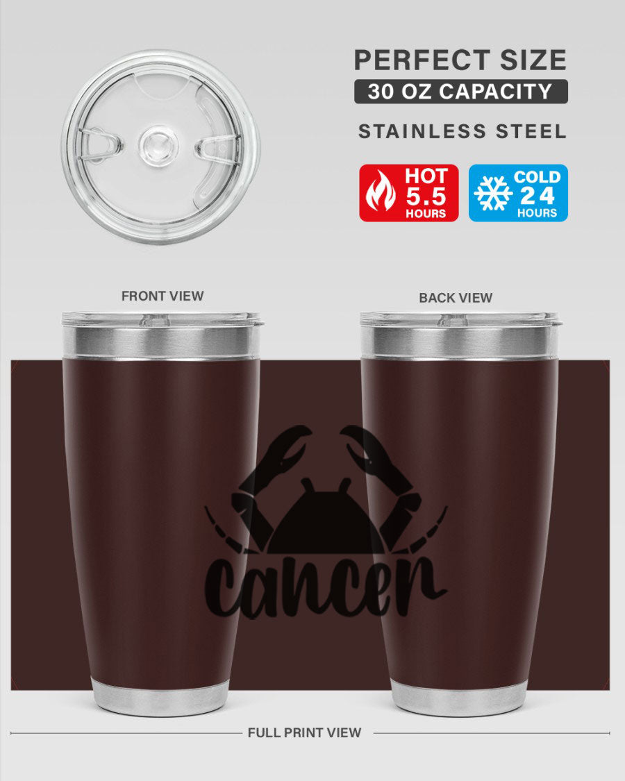 Cancer 156# Zodiac Tumbler in stainless steel with a stylish design, perfect for hot and cold beverages.