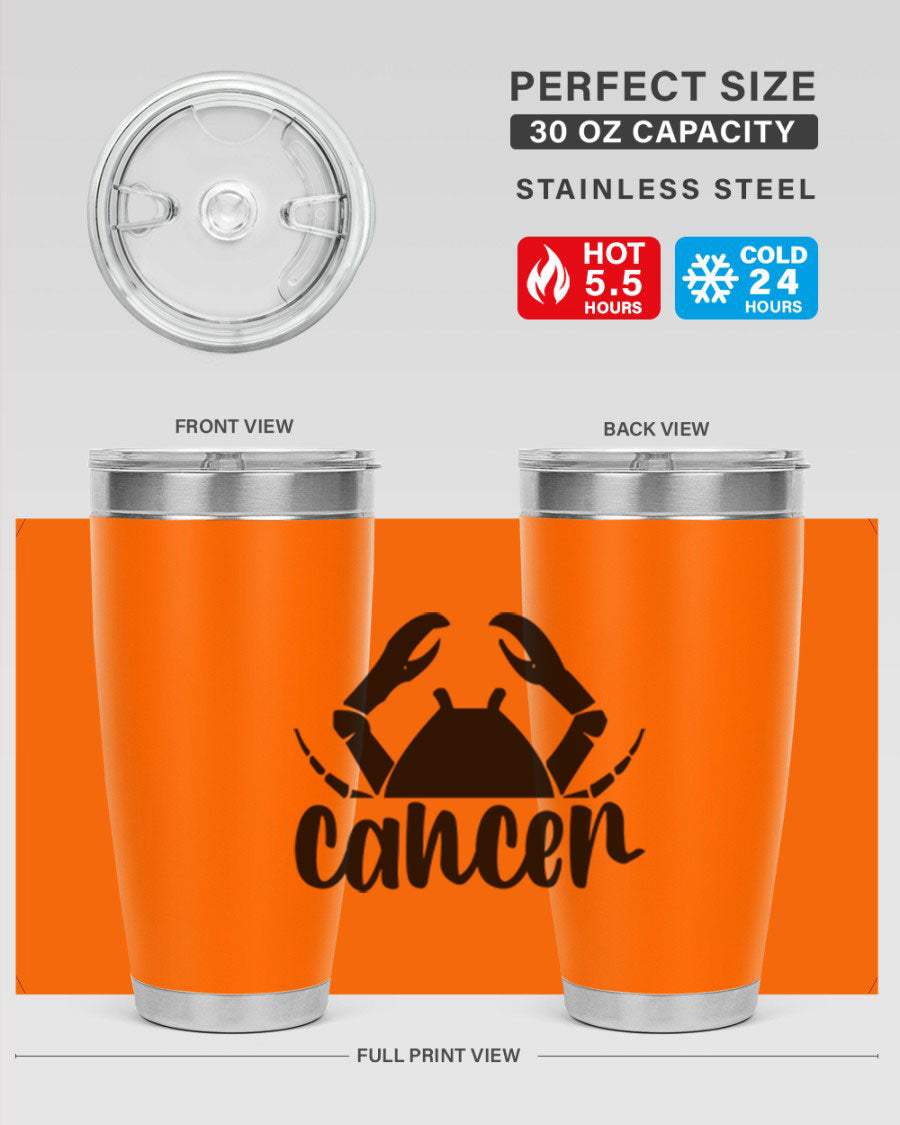 Cancer 156# Zodiac Tumbler in stainless steel with a stylish design, perfect for hot and cold beverages.