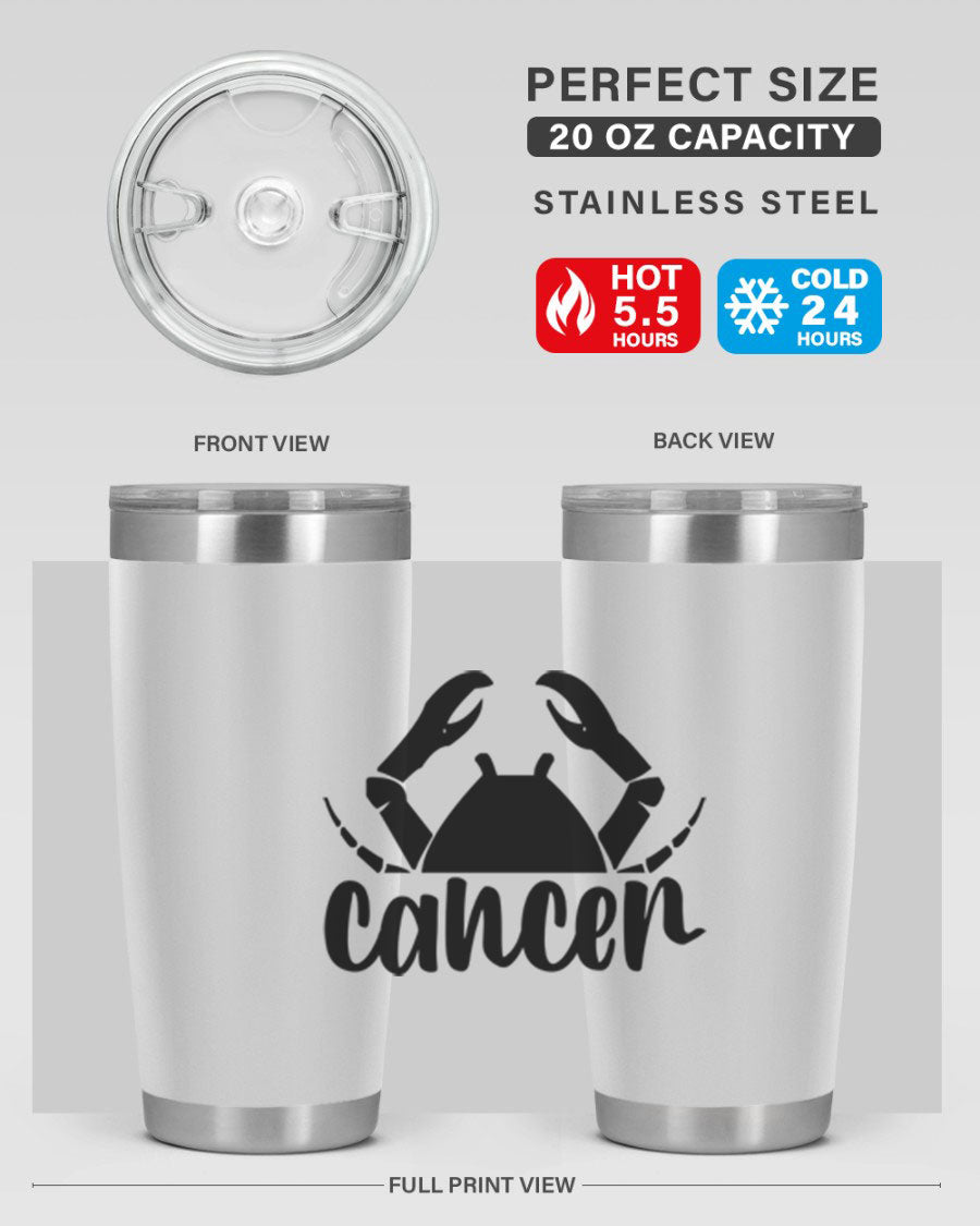 Cancer 156# Zodiac Tumbler in stainless steel with a stylish design, perfect for hot and cold beverages.