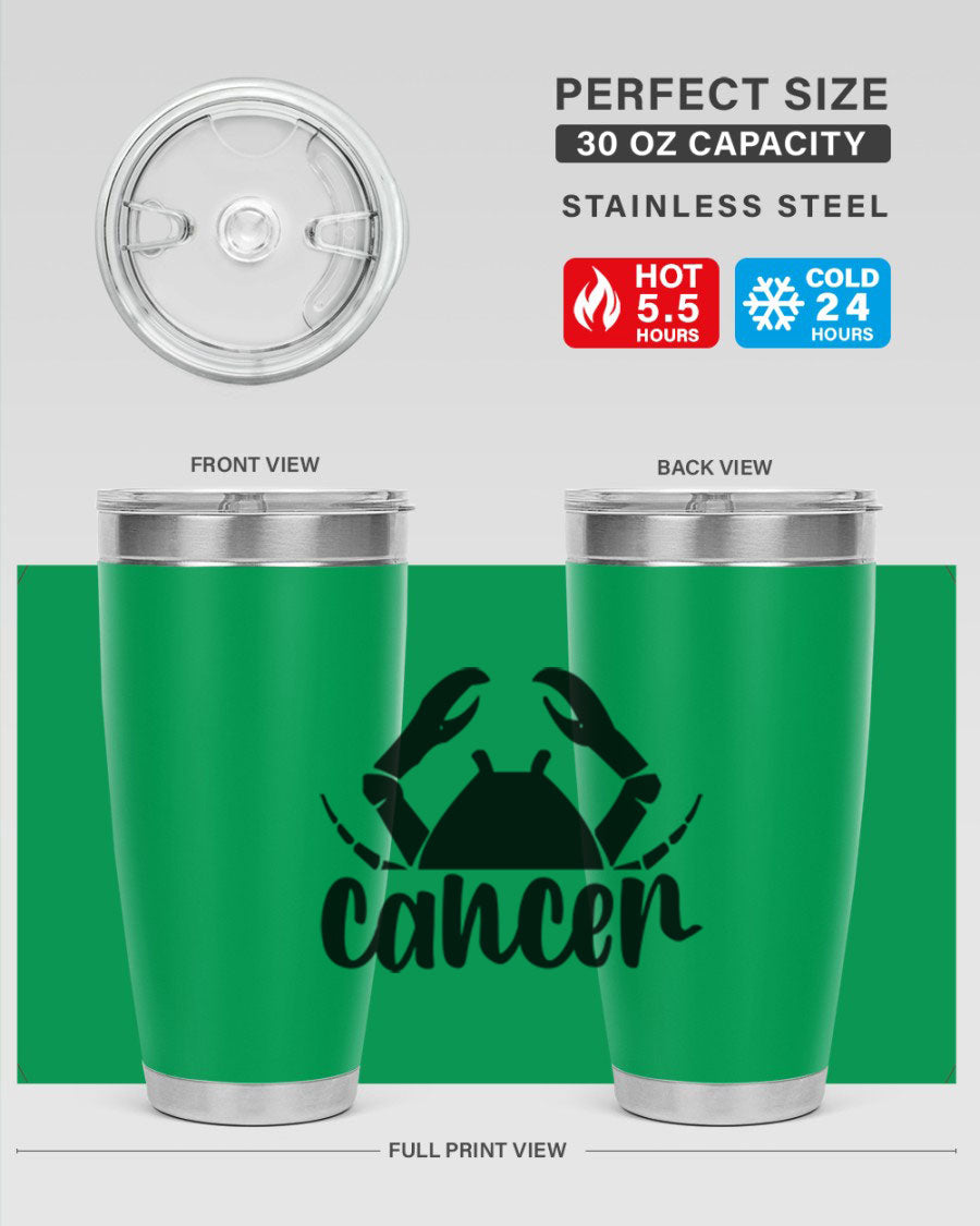 Cancer 156# Zodiac Tumbler in stainless steel with a stylish design, perfect for hot and cold beverages.