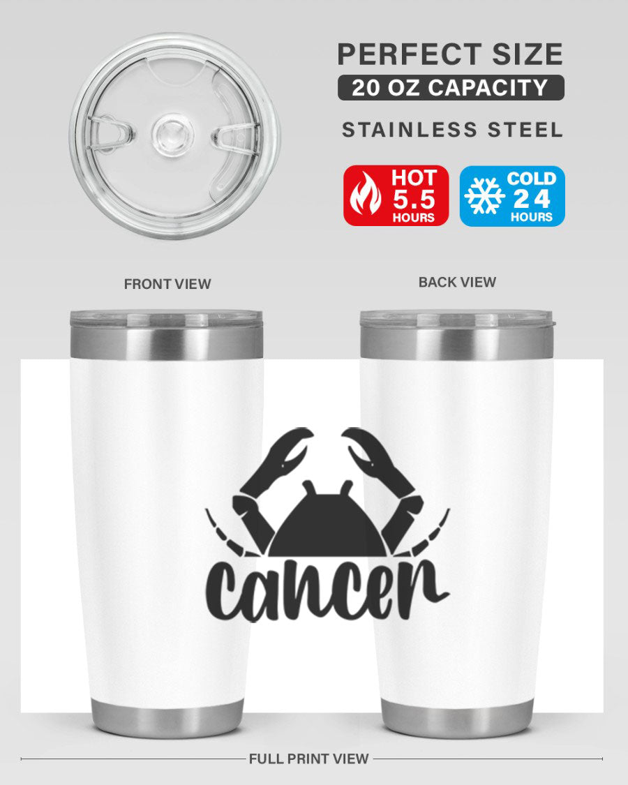 Cancer 156# Zodiac Tumbler in stainless steel with a stylish design, perfect for hot and cold beverages.