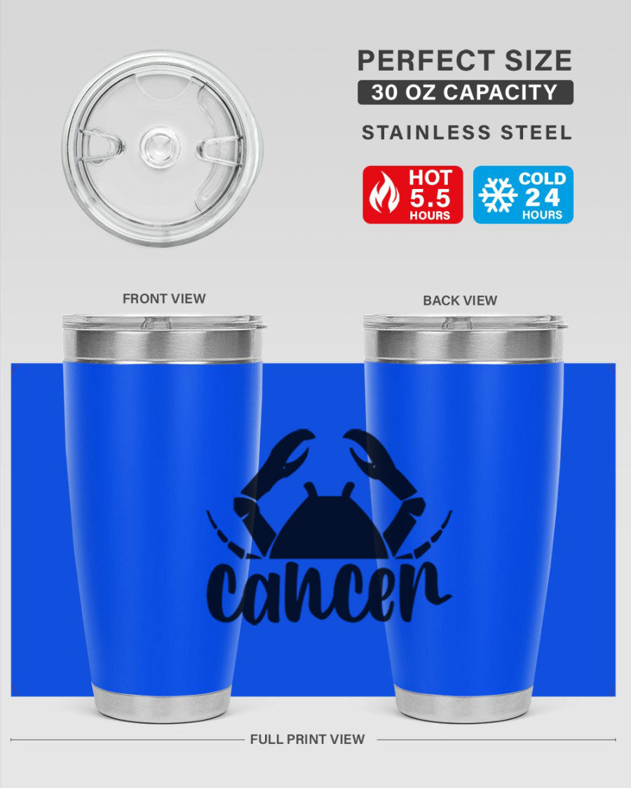 Cancer 156# Zodiac Tumbler in stainless steel with a stylish design, perfect for hot and cold beverages.