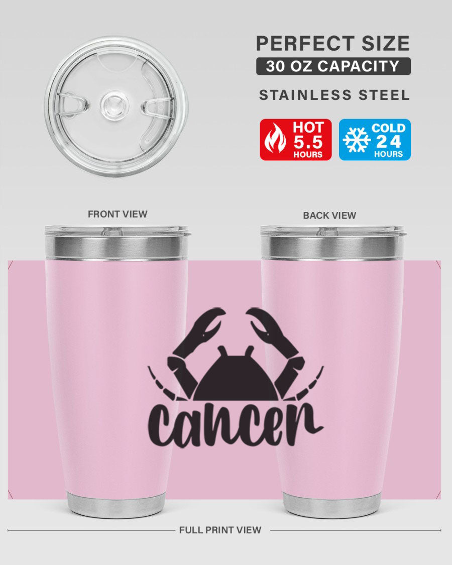 Cancer 156# Zodiac Tumbler in stainless steel with a stylish design, perfect for hot and cold beverages.