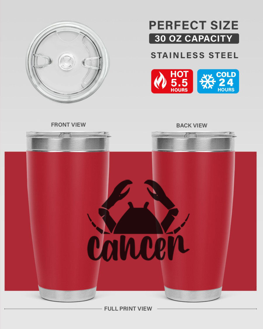 Cancer 156# Zodiac Tumbler in stainless steel with a stylish design, perfect for hot and cold beverages.