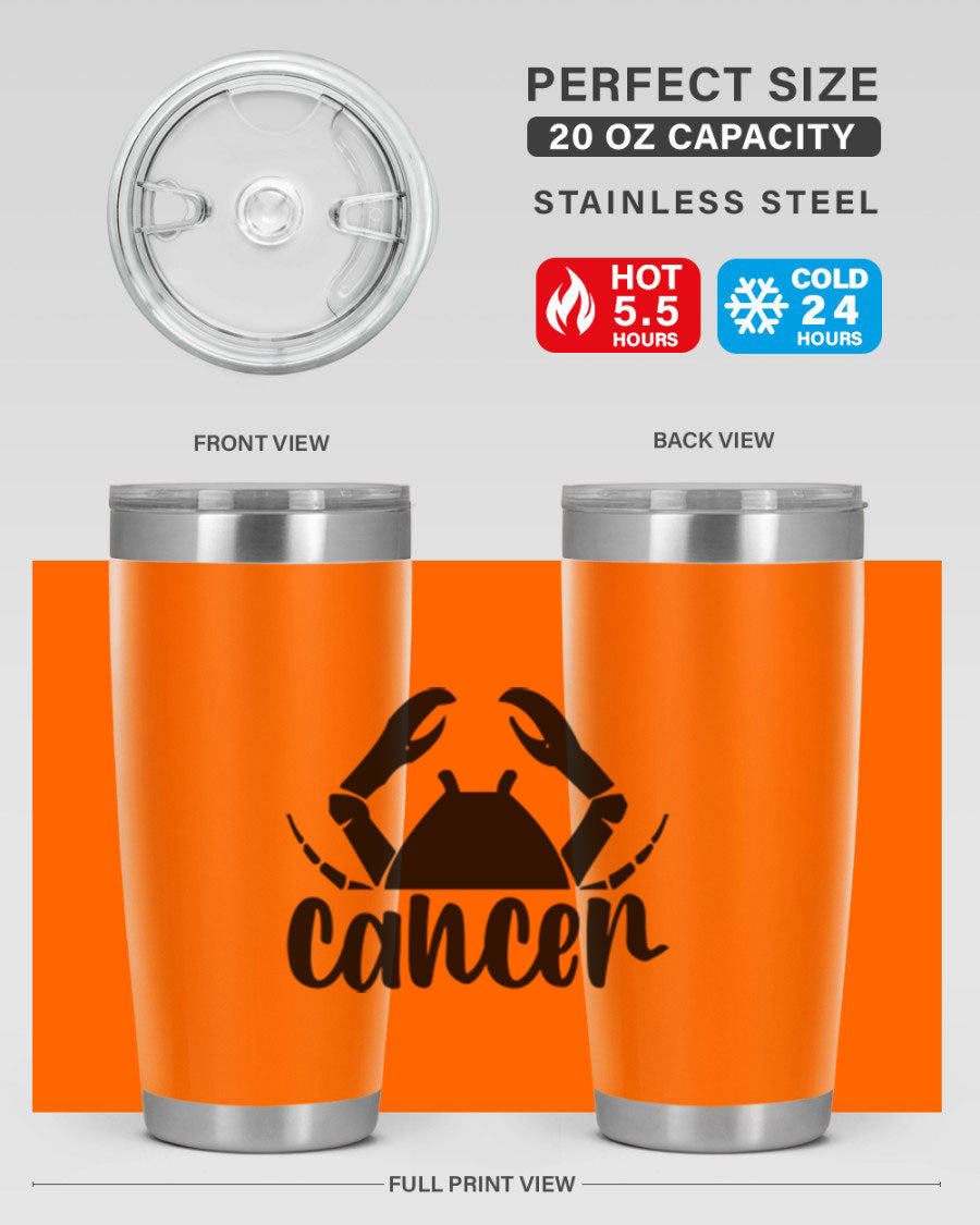 Cancer 156# Zodiac Tumbler in stainless steel with a stylish design, perfect for hot and cold beverages.