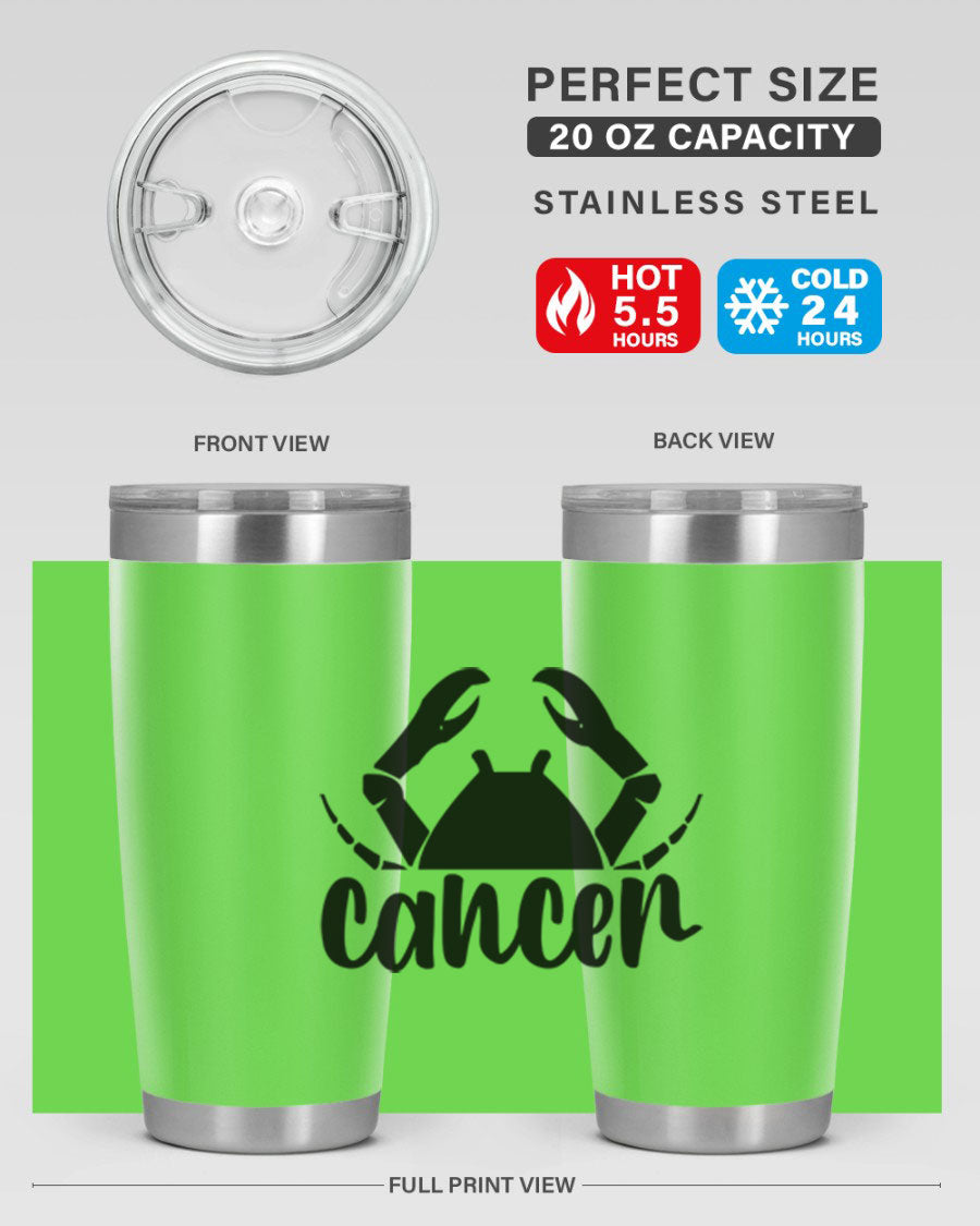 Cancer 156# Zodiac Tumbler in stainless steel with a stylish design, perfect for hot and cold beverages.