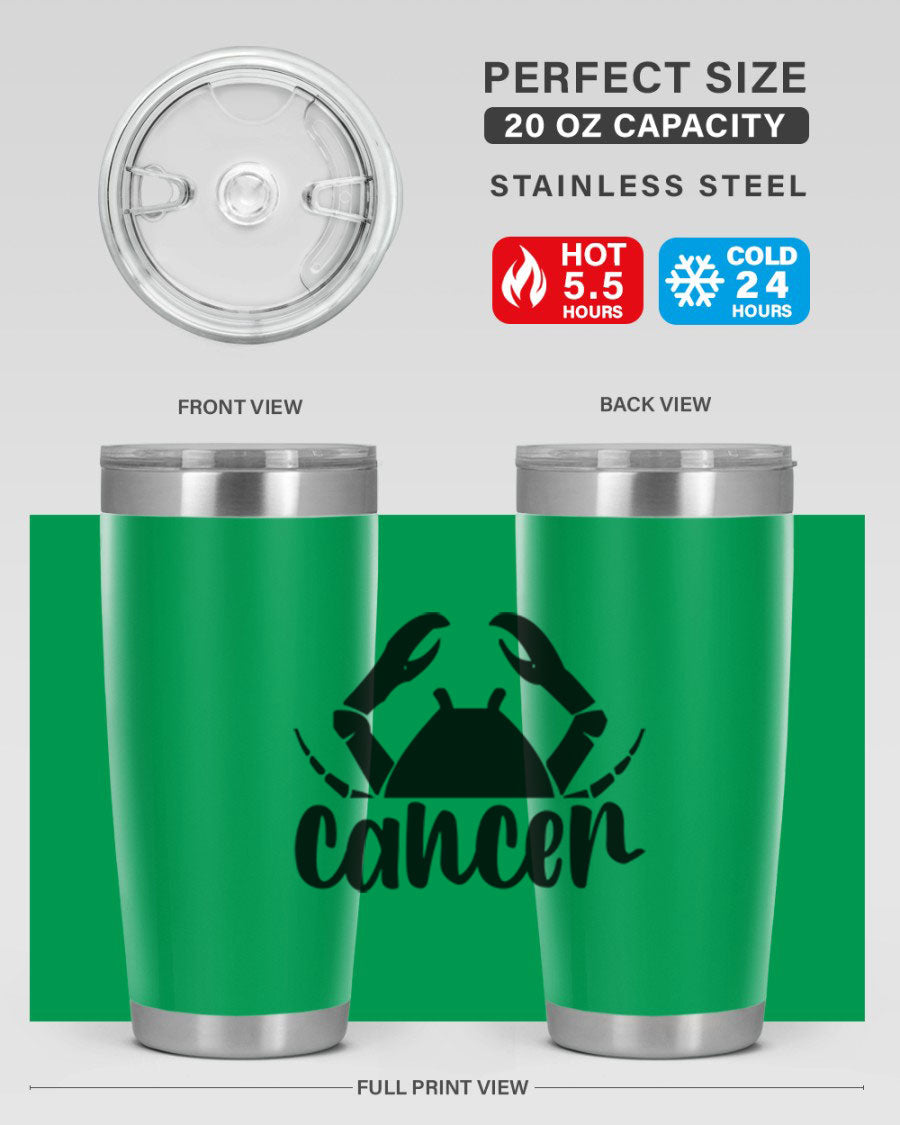 Cancer 156# Zodiac Tumbler in stainless steel with a stylish design, perfect for hot and cold beverages.