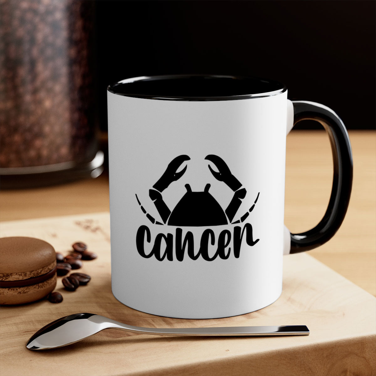 Cancer 156# Zodiac Mug with colored handle and glossy finish, available in multiple colors and sizes.