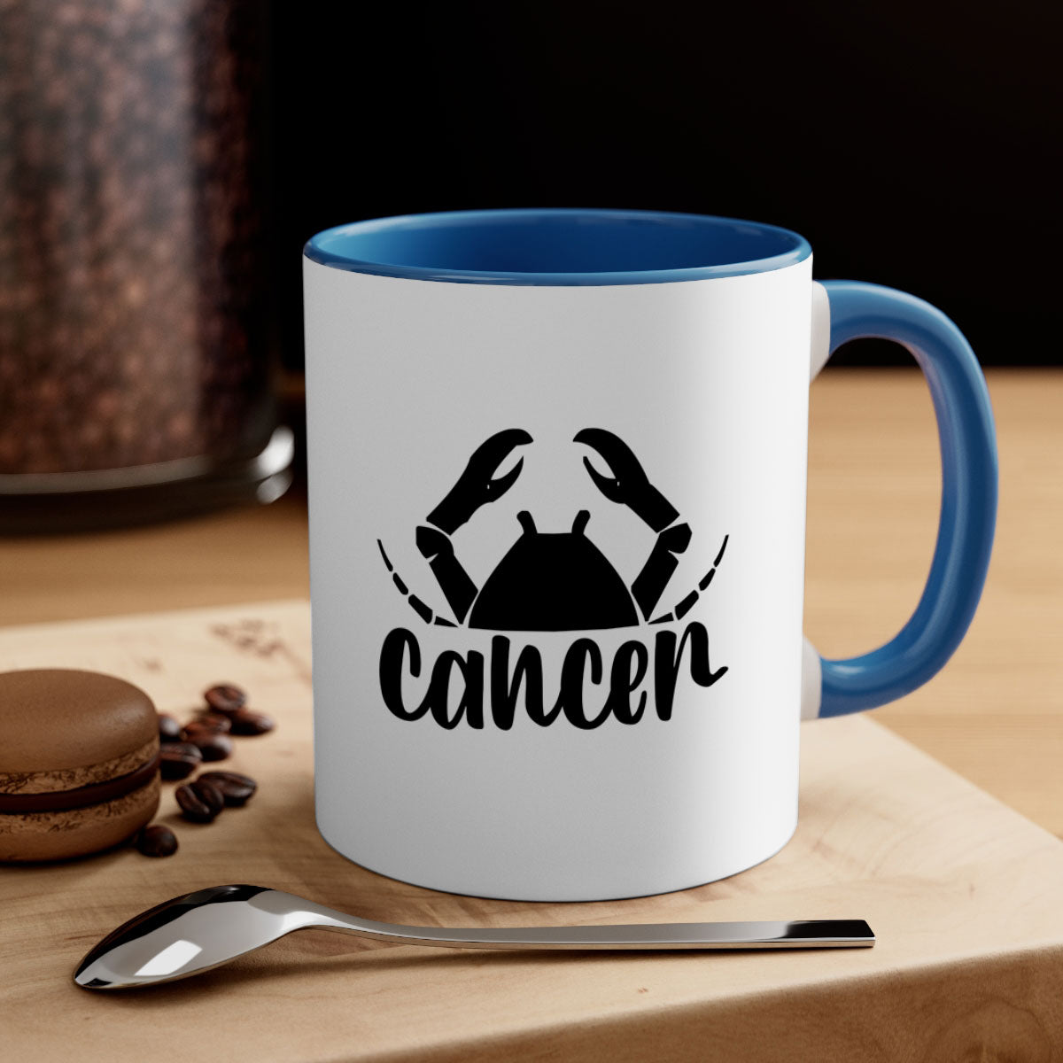 Cancer 156# Zodiac Mug with colored handle and glossy finish, available in multiple colors and sizes.