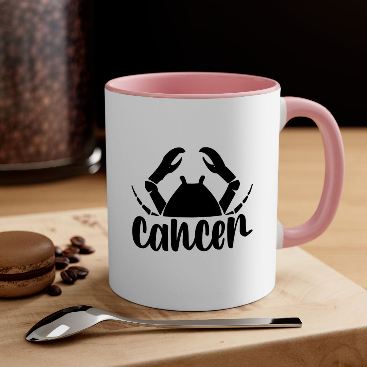 Cancer 156# Zodiac Mug with colored handle and glossy finish, available in multiple colors and sizes.