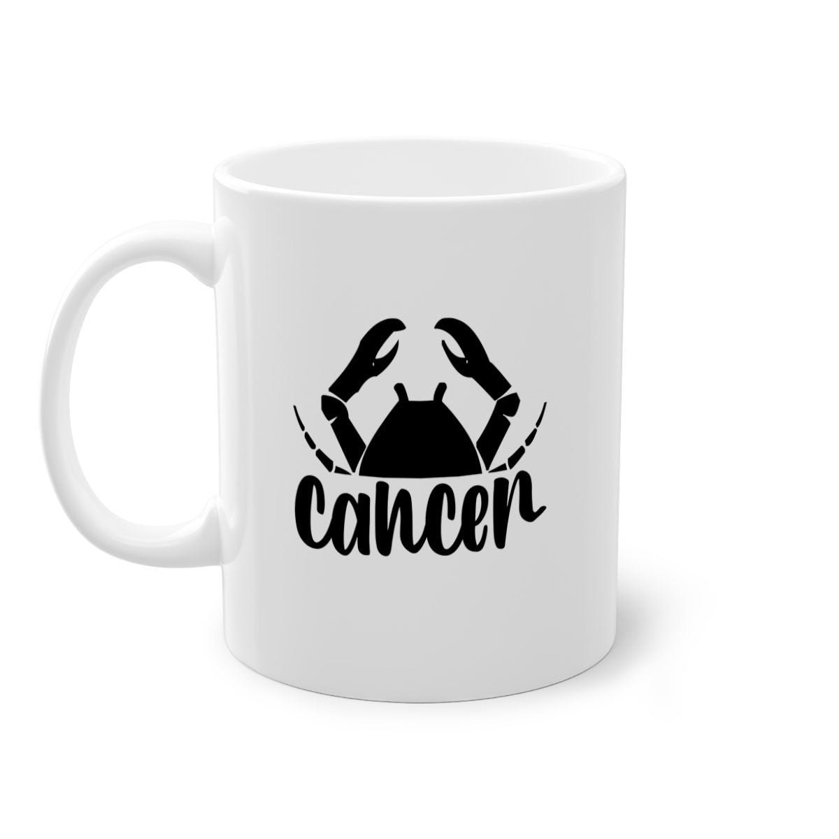 Cancer 156# Zodiac Mug with colored handle and glossy finish, available in multiple colors and sizes.