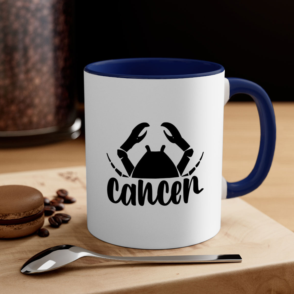 Cancer 156# Zodiac Mug with colored handle and glossy finish, available in multiple colors and sizes.