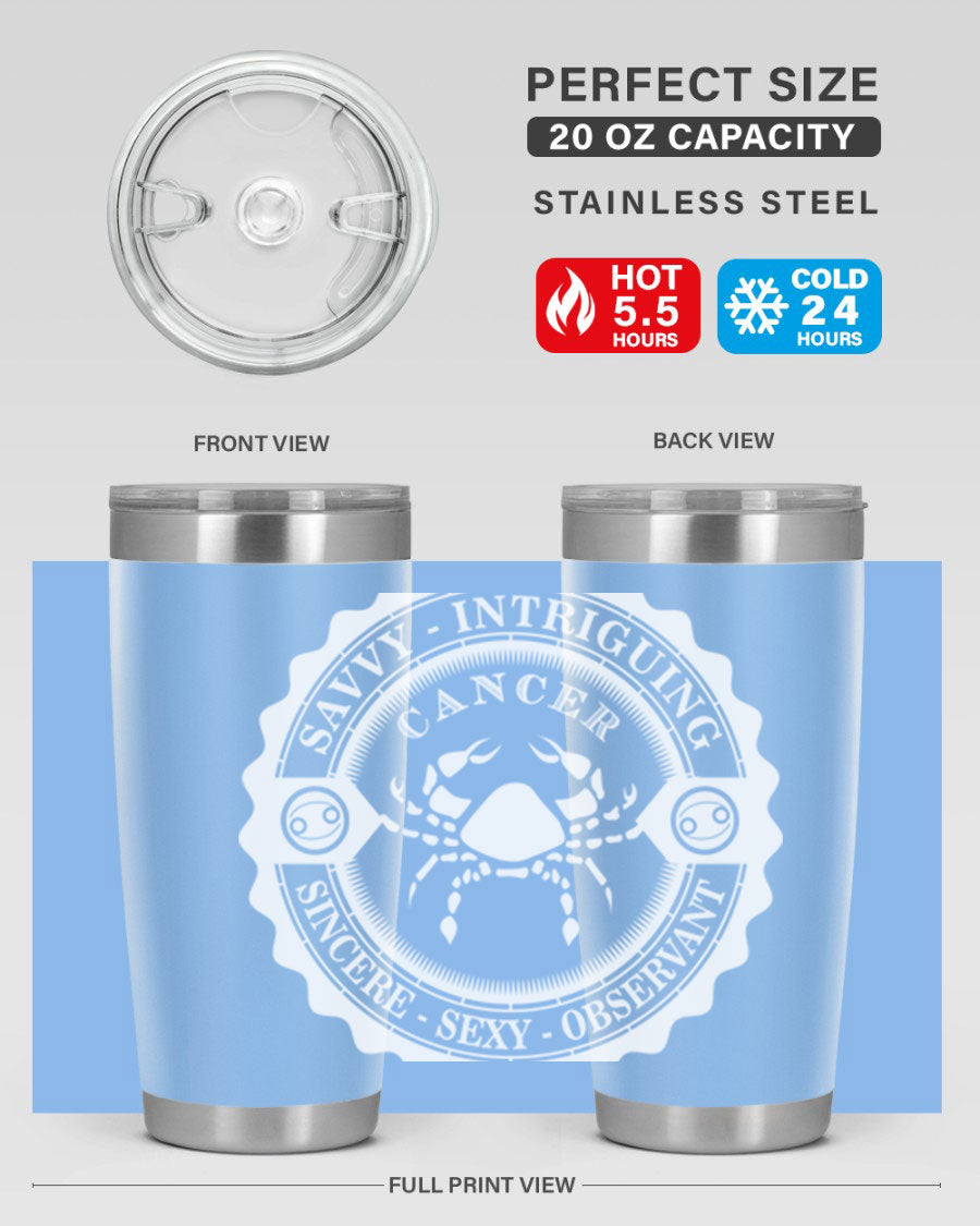 Cancer 16# Zodiac Tumbler in stainless steel with a vibrant zodiac design, perfect for hot and cold beverages.