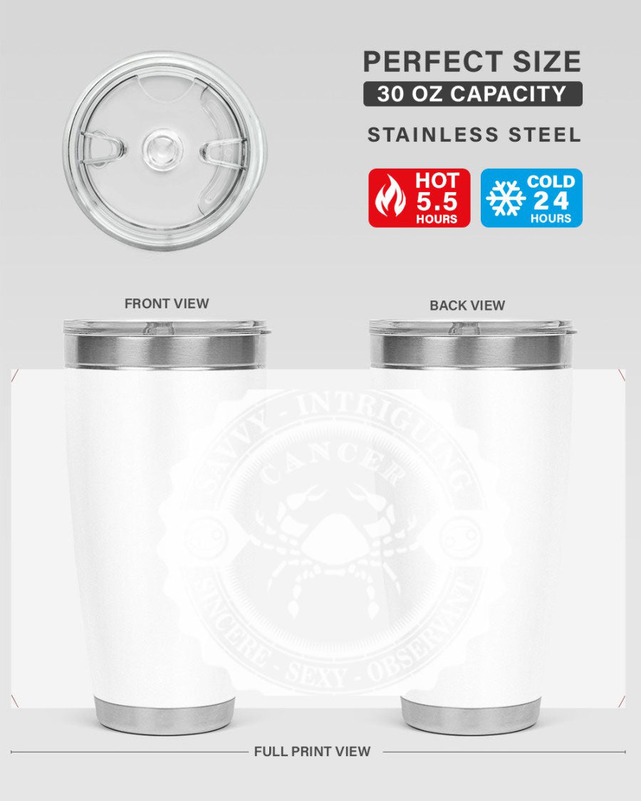 Cancer 16# Zodiac Tumbler in stainless steel with a vibrant zodiac design, perfect for hot and cold beverages.