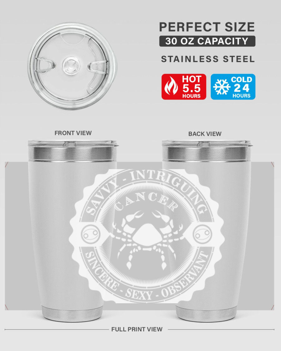 Cancer 16# Zodiac Tumbler in stainless steel with a vibrant zodiac design, perfect for hot and cold beverages.