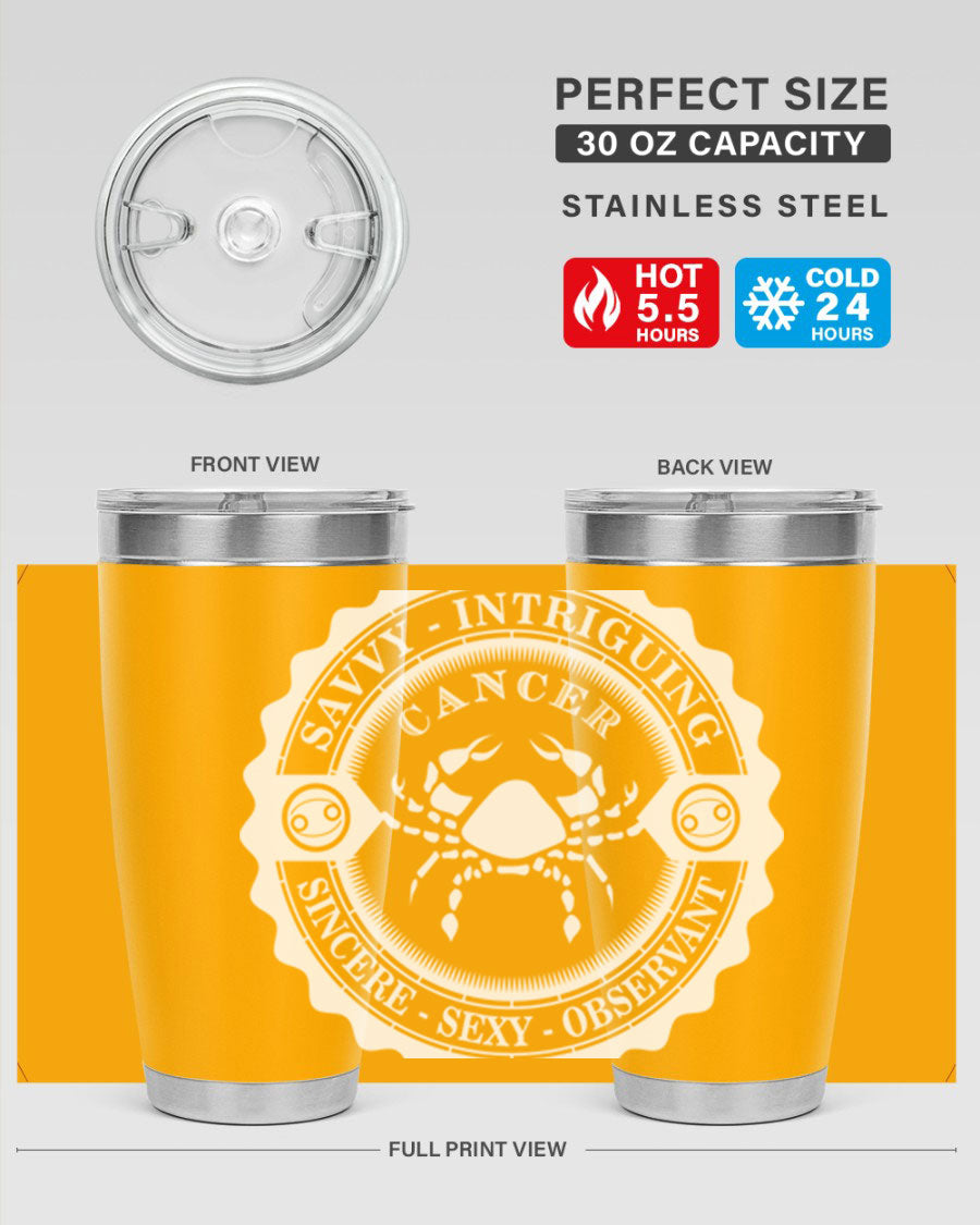 Cancer 16# Zodiac Tumbler in stainless steel with a vibrant zodiac design, perfect for hot and cold beverages.