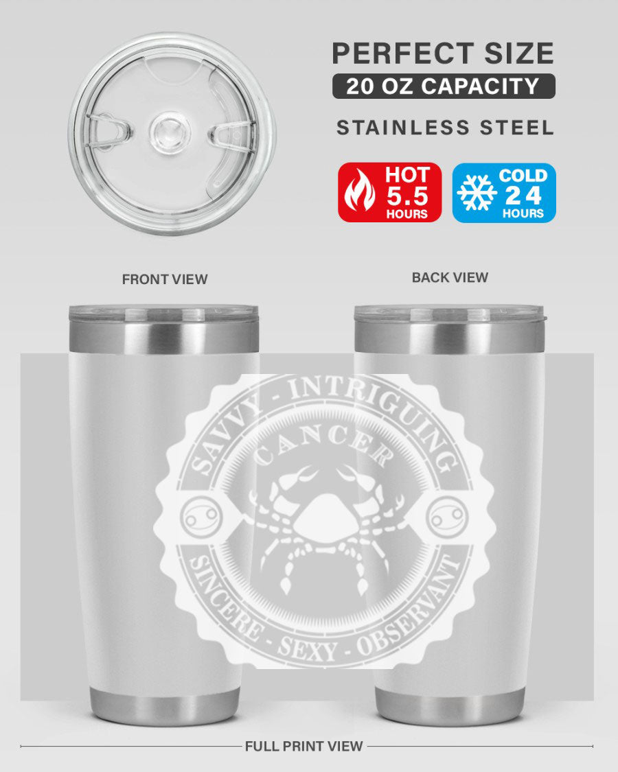 Cancer 16# Zodiac Tumbler in stainless steel with a vibrant zodiac design, perfect for hot and cold beverages.