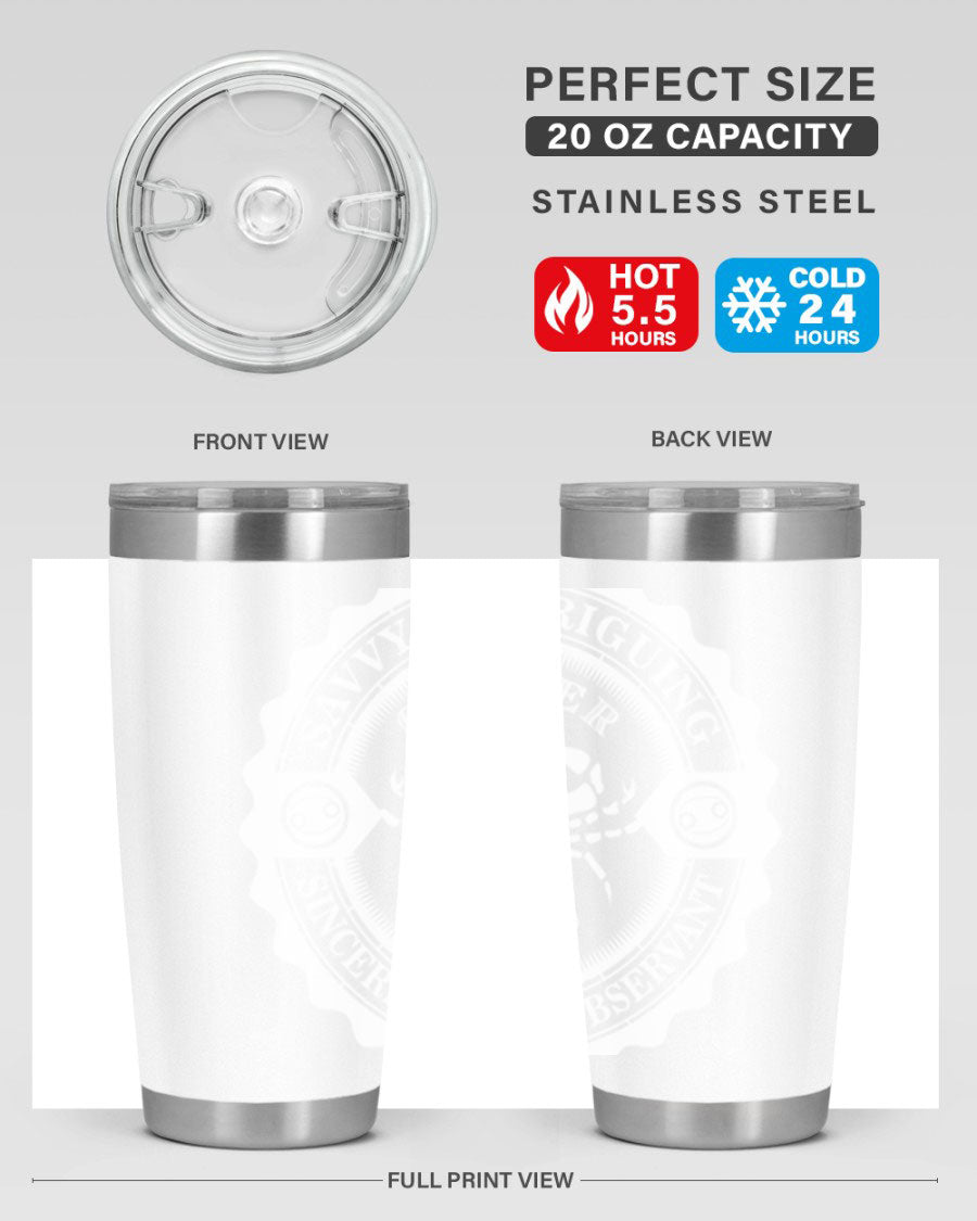 Cancer 16# Zodiac Tumbler in stainless steel with a vibrant zodiac design, perfect for hot and cold beverages.