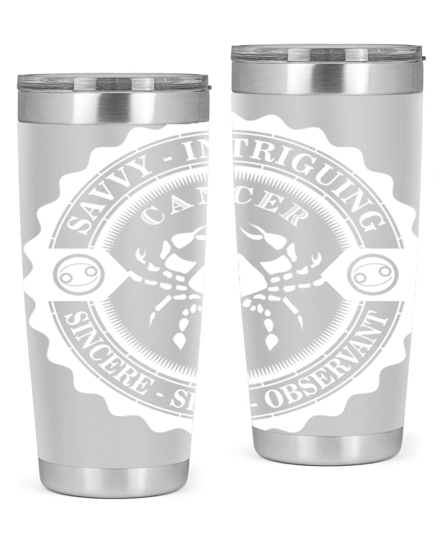 Cancer 16# Zodiac Tumbler in stainless steel with a vibrant zodiac design, perfect for hot and cold beverages.