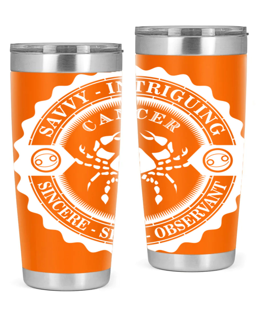 Cancer 16# Zodiac Tumbler in stainless steel with a vibrant zodiac design, perfect for hot and cold beverages.