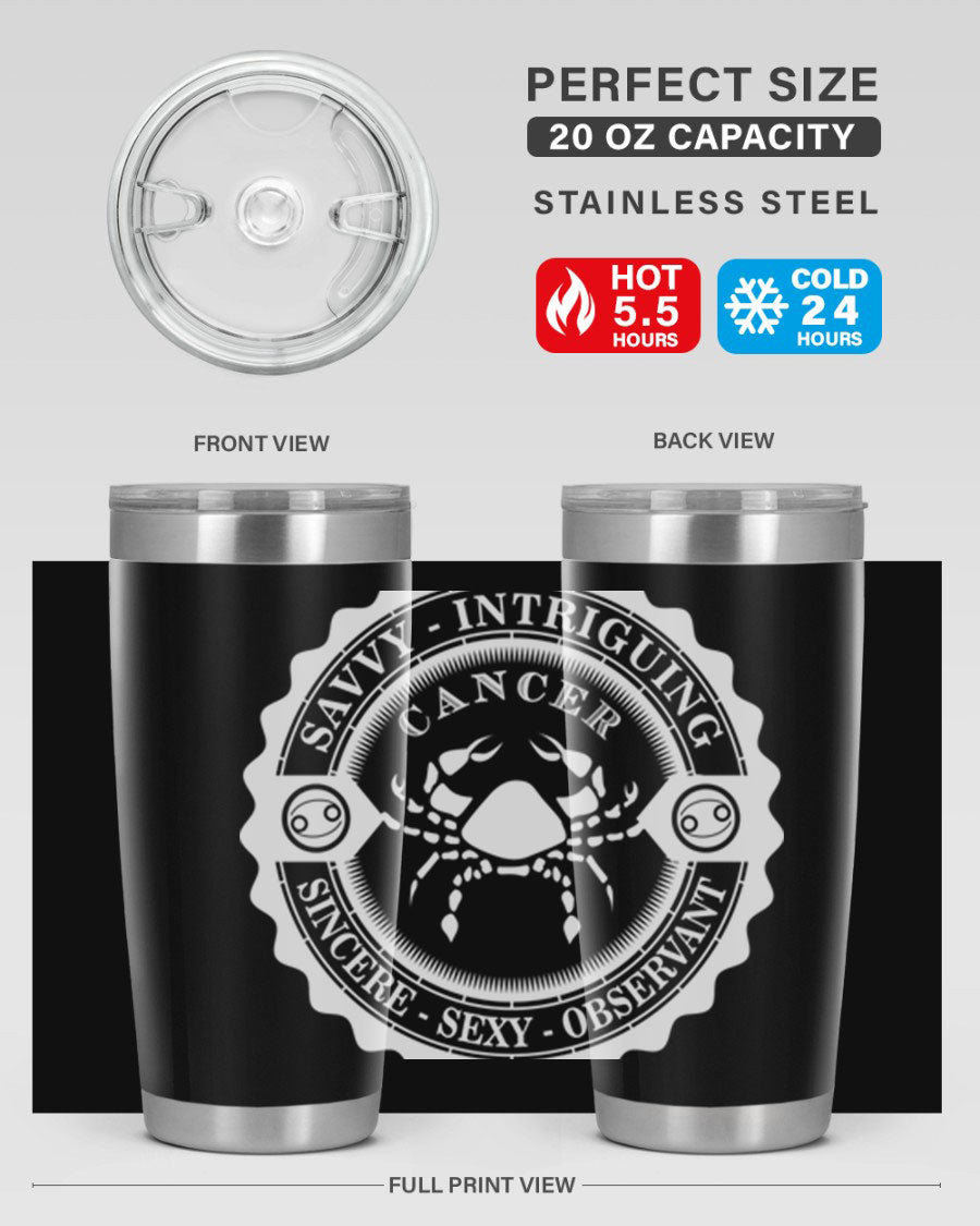 Cancer 16# Zodiac Tumbler in stainless steel with a vibrant zodiac design, perfect for hot and cold beverages.