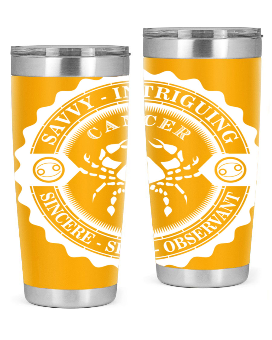 Cancer 16# Zodiac Tumbler in stainless steel with a vibrant zodiac design, perfect for hot and cold beverages.