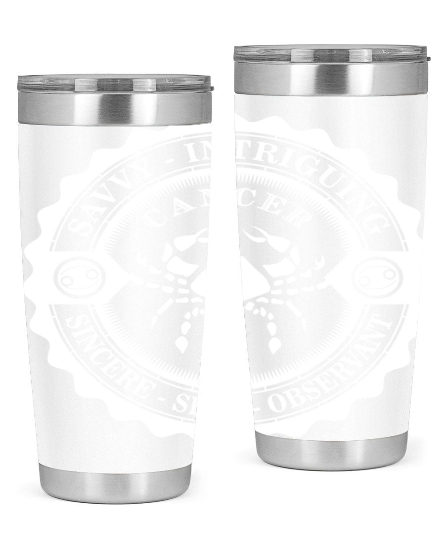 Cancer 16# Zodiac Tumbler in stainless steel with a vibrant zodiac design, perfect for hot and cold beverages.