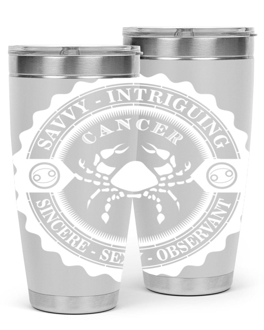 Cancer 16# Zodiac Tumbler in stainless steel with a vibrant zodiac design, perfect for hot and cold beverages.