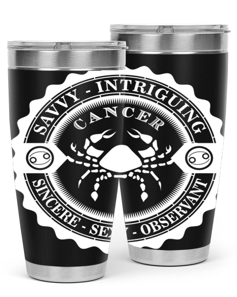 Cancer 16# Zodiac Tumbler in stainless steel with a vibrant zodiac design, perfect for hot and cold beverages.