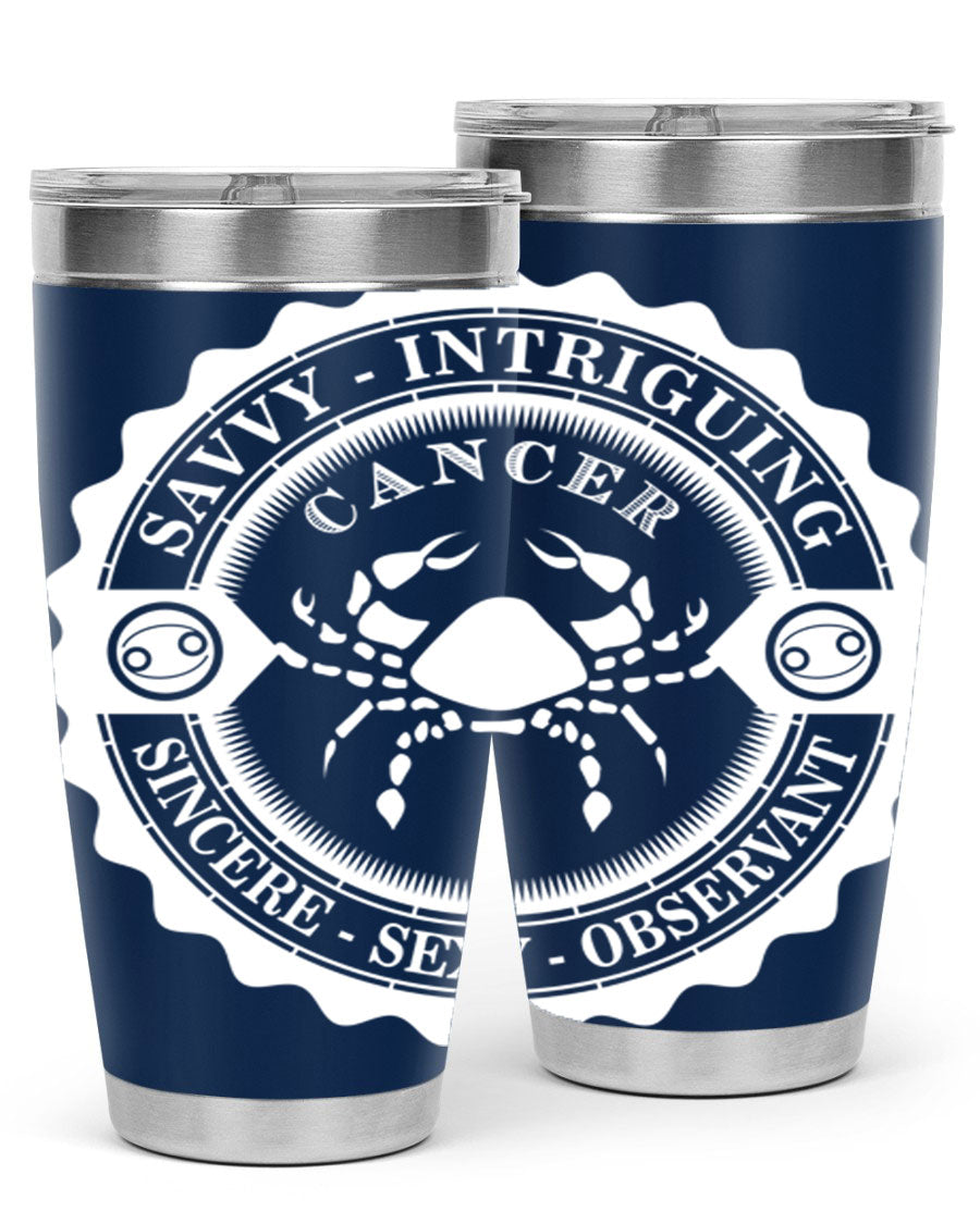 Cancer 16# Zodiac Tumbler in stainless steel with a vibrant zodiac design, perfect for hot and cold beverages.