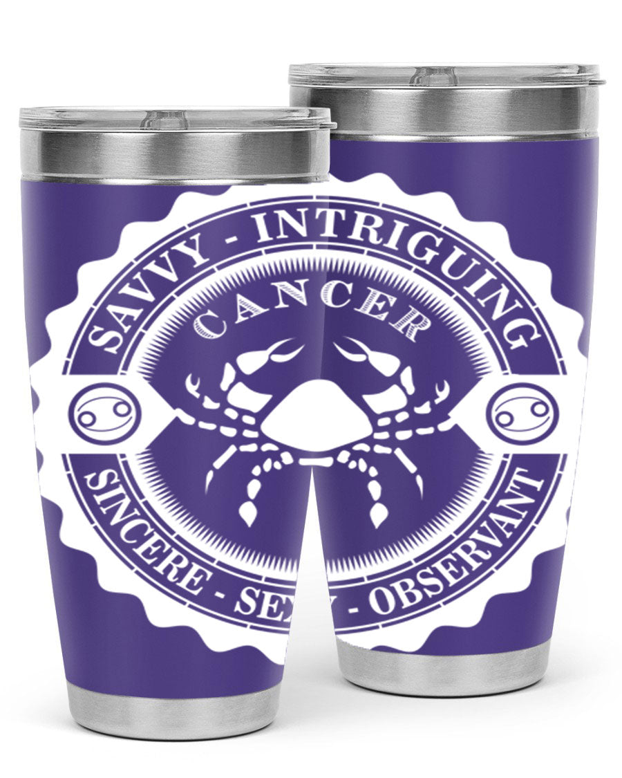 Cancer 16# Zodiac Tumbler in stainless steel with a vibrant zodiac design, perfect for hot and cold beverages.