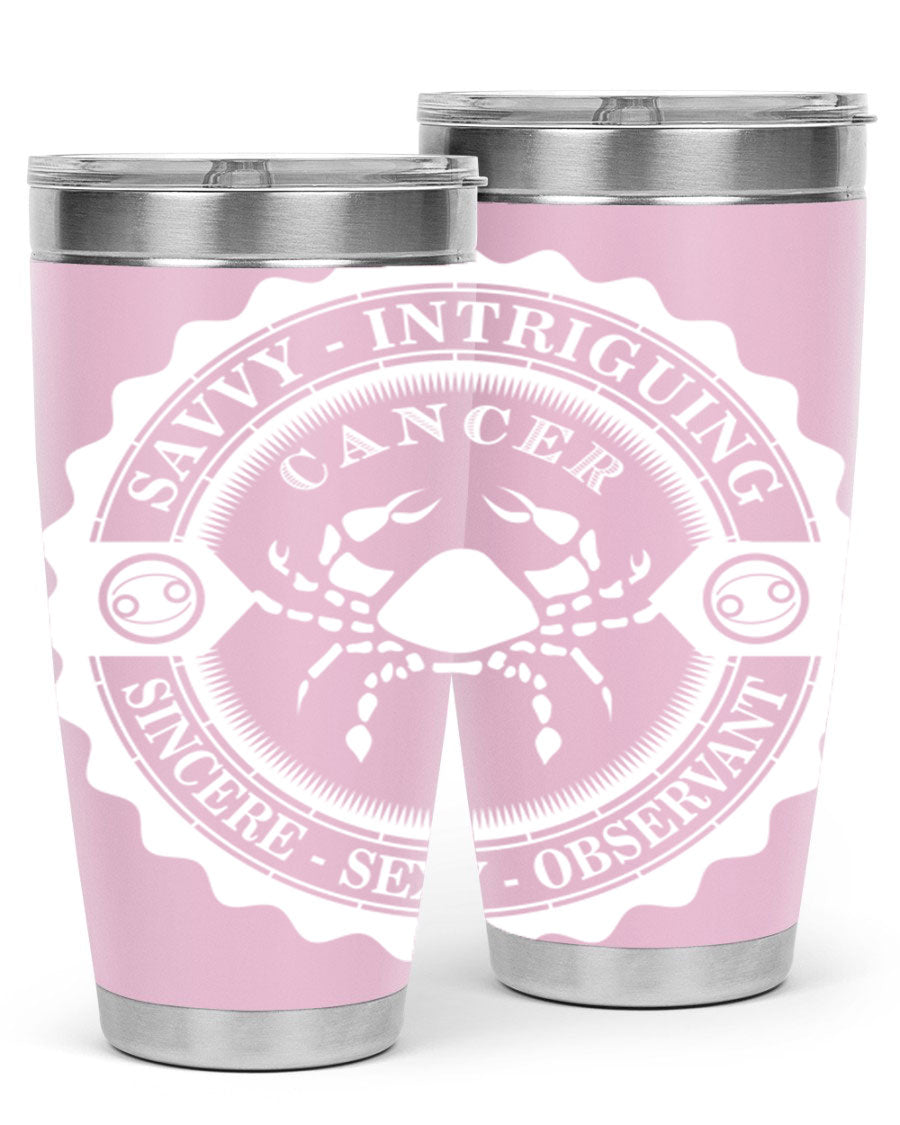 Cancer 16# Zodiac Tumbler in stainless steel with a vibrant zodiac design, perfect for hot and cold beverages.