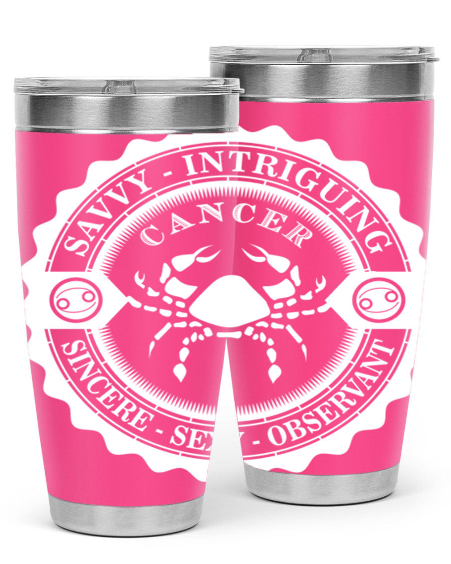 Cancer 16# Zodiac Tumbler in stainless steel with a vibrant zodiac design, perfect for hot and cold beverages.