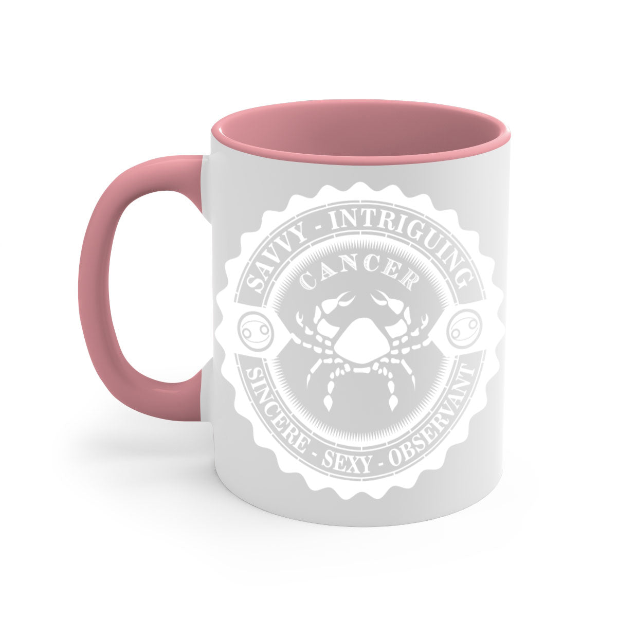 Cancer 16# Zodiac Mug with colored handle and glossy finish, available in multiple colors and sizes.