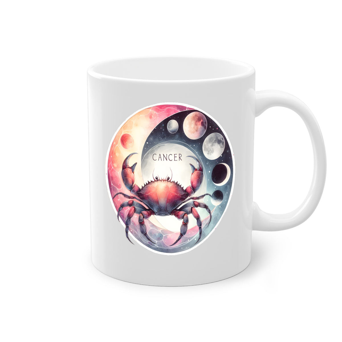 Cancer 166# Zodiac Mug with a glossy finish, featuring a colored handle and interior, available in multiple colors and sizes.