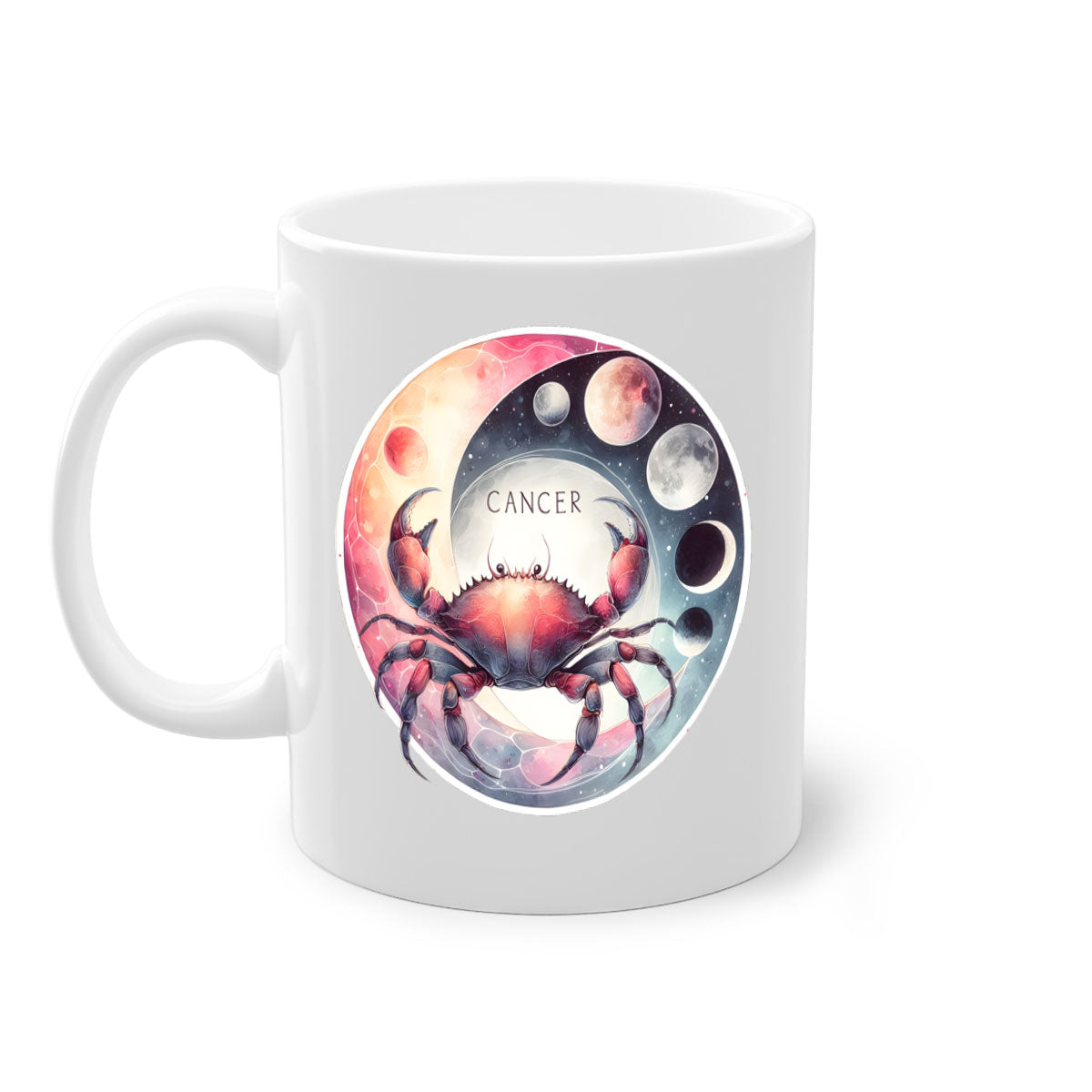 Cancer 166# Zodiac Mug with a glossy finish, featuring a colored handle and interior, available in multiple colors and sizes.