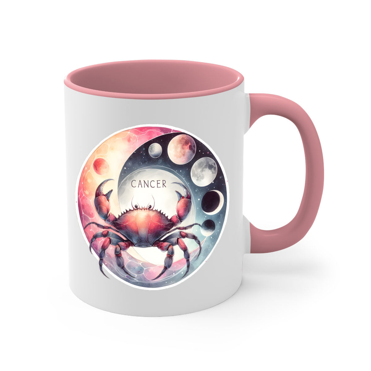 Cancer 166# Zodiac Mug with a glossy finish, featuring a colored handle and interior, available in multiple colors and sizes.