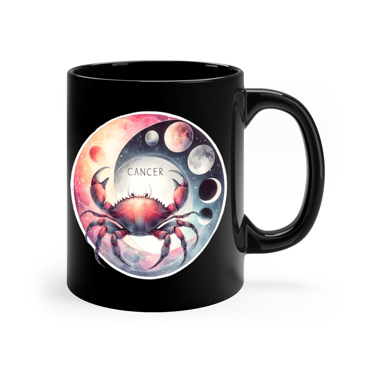 Cancer 166# Zodiac Mug with a glossy finish, featuring a colored handle and interior, available in multiple colors and sizes.