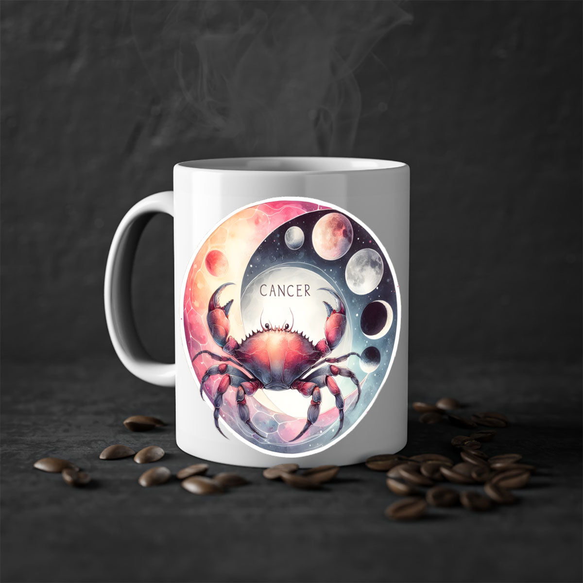 Cancer 166# Zodiac Mug with a glossy finish, featuring a colored handle and interior, available in multiple colors and sizes.