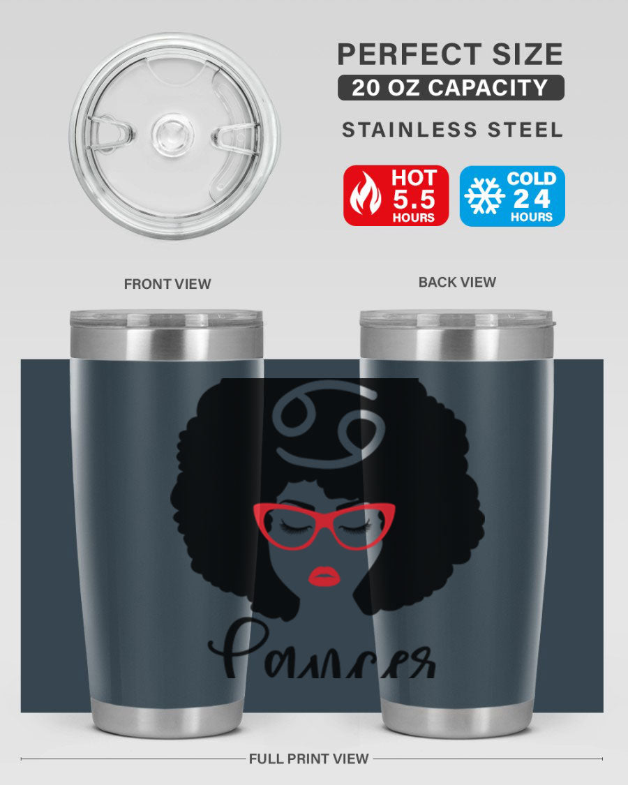 Cancer 164# Zodiac Tumbler in stainless steel with a sleek design, perfect for hot and cold beverages.