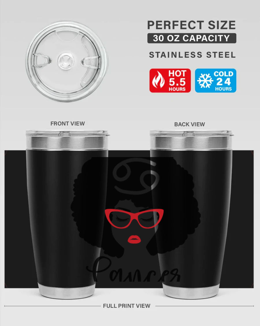 Cancer 164# Zodiac Tumbler in stainless steel with a sleek design, perfect for hot and cold beverages.