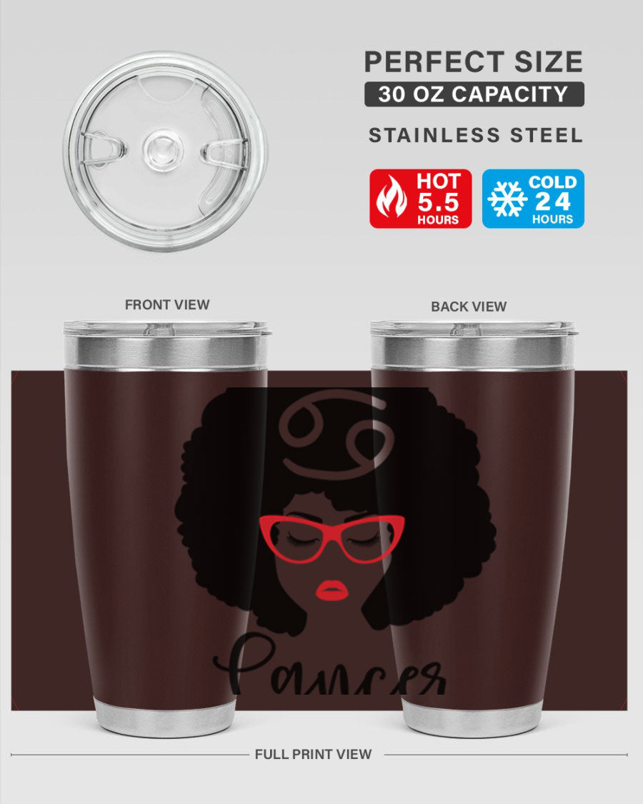 Cancer 164# Zodiac Tumbler in stainless steel with a sleek design, perfect for hot and cold beverages.