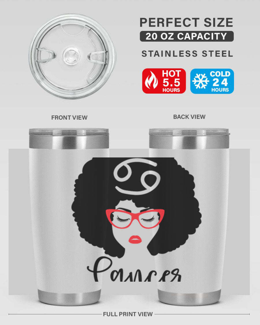 Cancer 164# Zodiac Tumbler in stainless steel with a sleek design, perfect for hot and cold beverages.