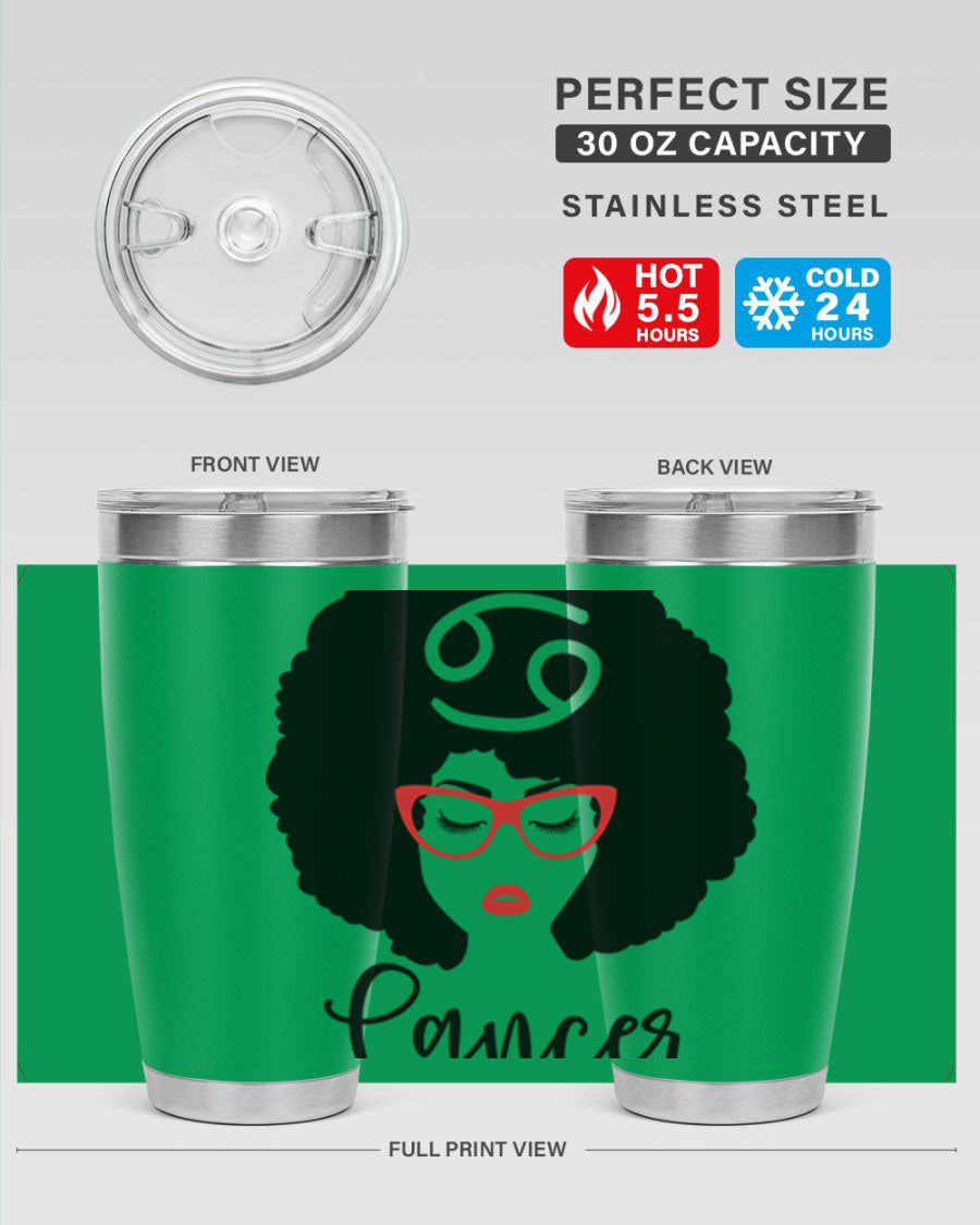 Cancer 164# Zodiac Tumbler in stainless steel with a sleek design, perfect for hot and cold beverages.