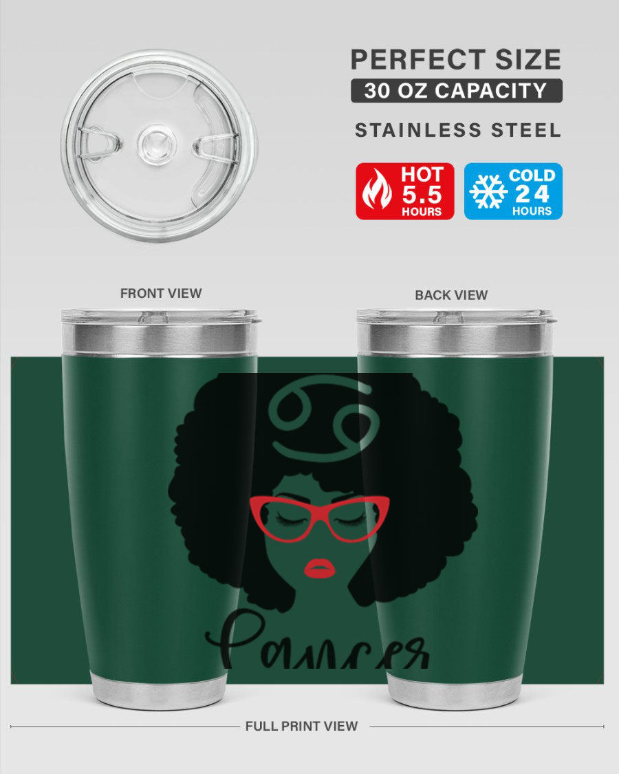 Cancer 164# Zodiac Tumbler in stainless steel with a sleek design, perfect for hot and cold beverages.